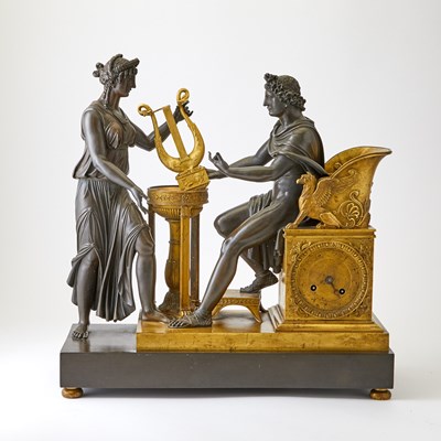 Lot 251 - French  Patinated and Gilt-Bronze Mantel Clock