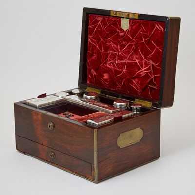 Lot 153 - Cased Victorian Sterling Silver Mounted Glass Dresser Set