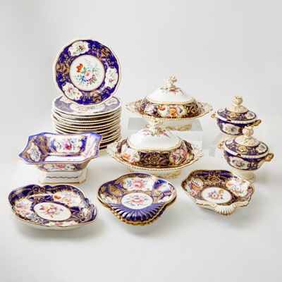 Lot 294 - Assembled Coaplort Blue-Ground Part Service; Together with a Bloor Derby Part Service