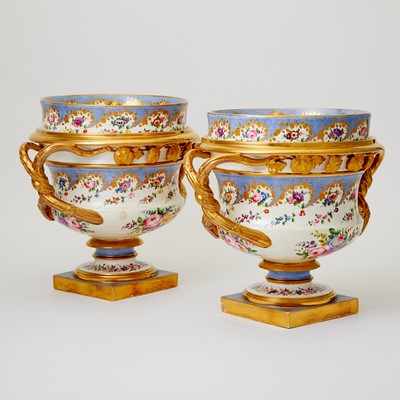 Lot 292 - Pair of Coalport Blue Seeded-Ground Porcelain Covered Ice Pails