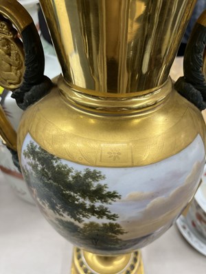 Lot 253 - Pair of Continental Gilt-Decorated Porcelain Two-Handled Vases