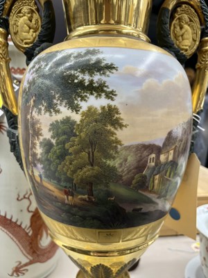 Lot 253 - Pair of Continental Gilt-Decorated Porcelain Two-Handled Vases