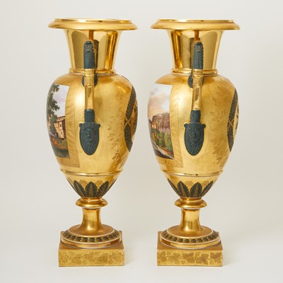 Lot 253 - Pair of Continental Gilt-Decorated Porcelain Two-Handled Vases