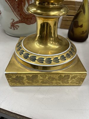 Lot 253 - Pair of Continental Gilt-Decorated Porcelain Two-Handled Vases