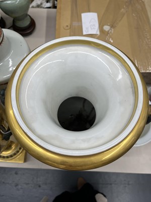 Lot 253 - Pair of Continental Gilt-Decorated Porcelain Two-Handled Vases
