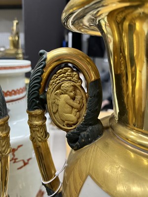 Lot 253 - Pair of Continental Gilt-Decorated Porcelain Two-Handled Vases