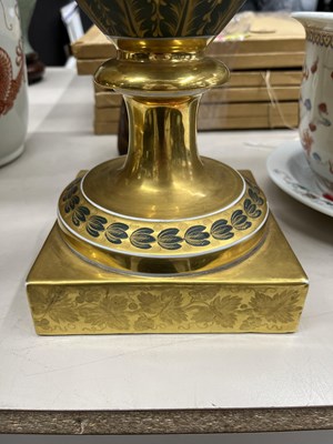 Lot 253 - Pair of Continental Gilt-Decorated Porcelain Two-Handled Vases