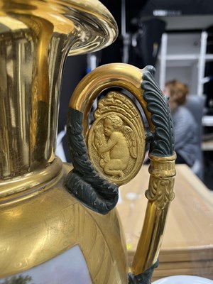 Lot 253 - Pair of Continental Gilt-Decorated Porcelain Two-Handled Vases