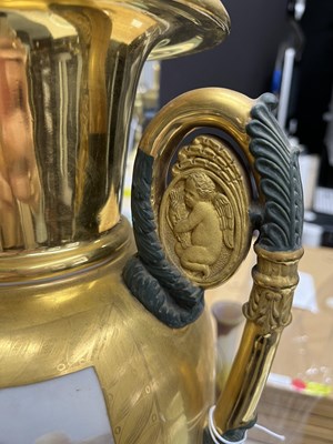 Lot 253 - Pair of Continental Gilt-Decorated Porcelain Two-Handled Vases