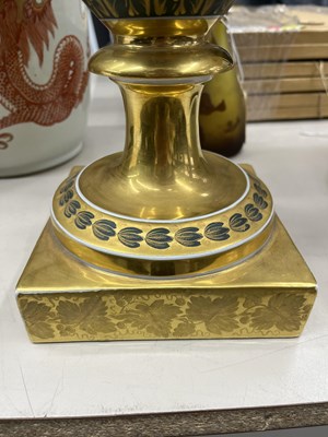 Lot 253 - Pair of Continental Gilt-Decorated Porcelain Two-Handled Vases
