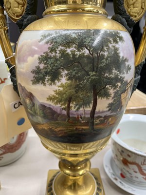 Lot 253 - Pair of Continental Gilt-Decorated Porcelain Two-Handled Vases