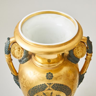 Lot 253 - Pair of Continental Gilt-Decorated Porcelain Two-Handled Vases