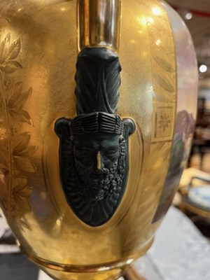 Lot 253 - Pair of Continental Gilt-Decorated Porcelain Two-Handled Vases