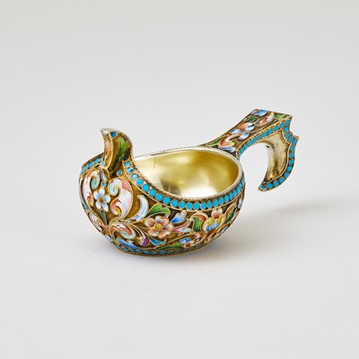 Lot 602 - Russian Silver-Gilt and Cloisonné Enamel Kovsh