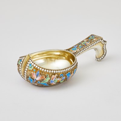 Lot 615 - Russian Silver-Gilt and Cloisonné Enamel Kovsh
