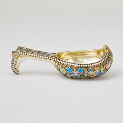 Lot 615 - Russian Silver-Gilt and Cloisonné Enamel Kovsh