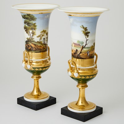 Lot 258 - Pair of Paris Porcelain Green and Gold-Ground Vases