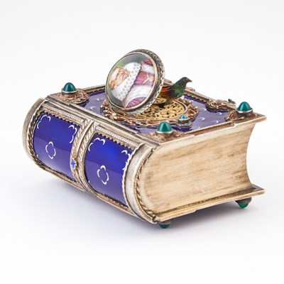 Lot 174 - Karl Griesbaum Sterling Silver Gilt, Enamel & Hardstone Mounted Book-Form Singing Bird Box