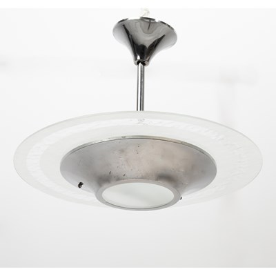 Lot 296 - Atelier Petitot Art Deco Style Chrome-Plated Metal and Glass Pendant Fixture