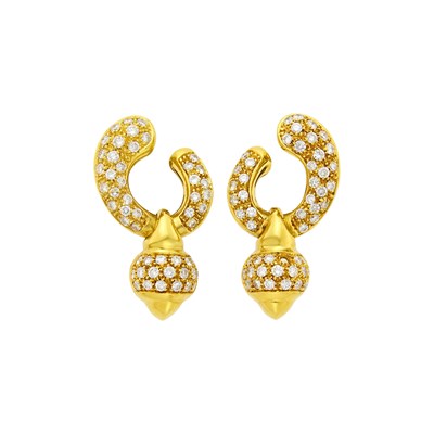 Lot 1141 - Pair of Gold and Diamond Pendant-Earrings