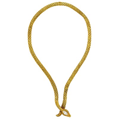 Lot 47 - Antique Gold, Diamond and Emerald Snake Necklace