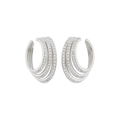 Lot 1162 - Pair of White Gold and Diamond Hoop Earrings