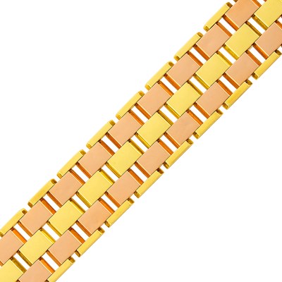Lot 1105 - Wide Two-Color Gold Link Bracelet