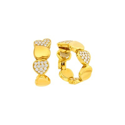 Lot 22 - Fred Paris Pair of Gold and Diamond Heart Hoop Earclips