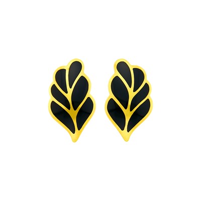 Lot 1030 - Tiffany & Co. Pair of Gold and Black Jade Leaf Earrings