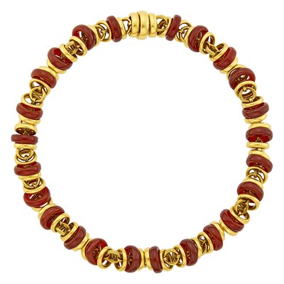 Lot 20 - Pomellato Gold and Carnelian Circle Link Necklace