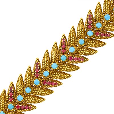 Lot 110 - Gold, Turquoise and Ruby Bracelet