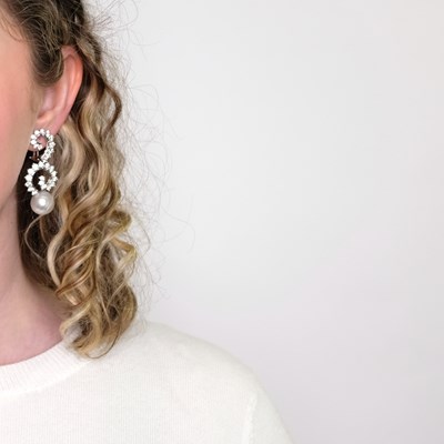 Lot 1061 - Angela Cummings for Assael Pair of Platinum, White Gold, South Sea Cultured Pearl and Diamond Pendant-Earclips
