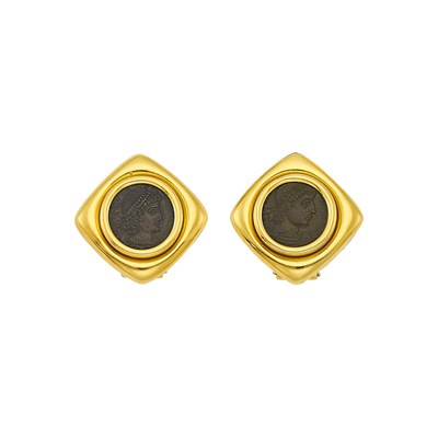 Lot 1011 - Black, Starr & Frost Pair of Gold and Bronze Coin Earrings