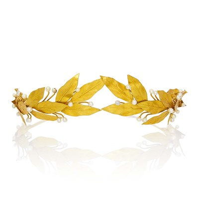 Lot 53 - Antique Gold and Pearl Leaf Tiara/Choker Necklace Combination