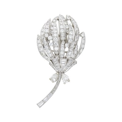 Lot 1078 - Platinum and Diamond Flower Brooch