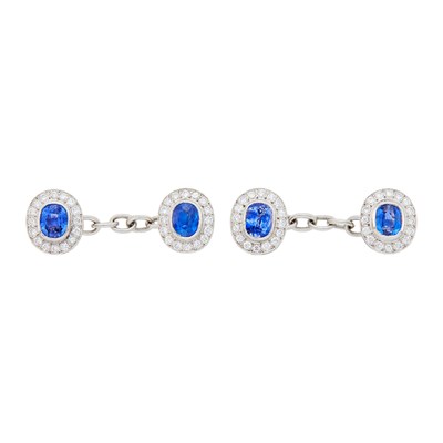 Lot 1184 - Pair of Platinum, Sapphire and Diamond Cufflinks