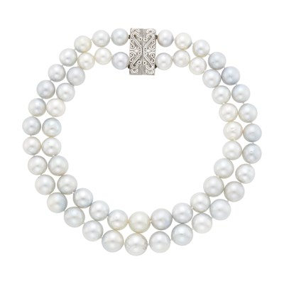 Lot 1155 - Double Strand Multicolored South Sea Cultured Pearl Necklace with White Gold Magnetic Clasp