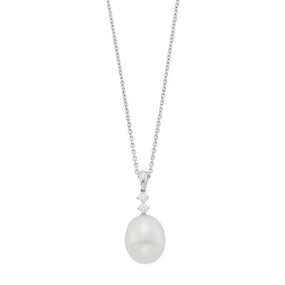 Lot 1151 - Assael White Gold, South Sea Cultured Pearl and Diamond Pendant with Chain Necklace