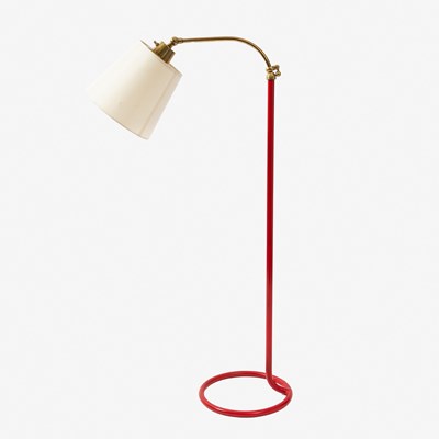 Lot 768 - French Brass and Red Enameled Metal Floor Lamp