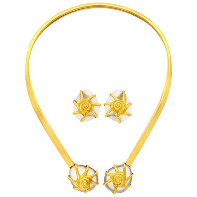 Lot 2 - Ilias Lalaounis Gold and Frosted Rock Crystal Necklace and Pair of Earclips