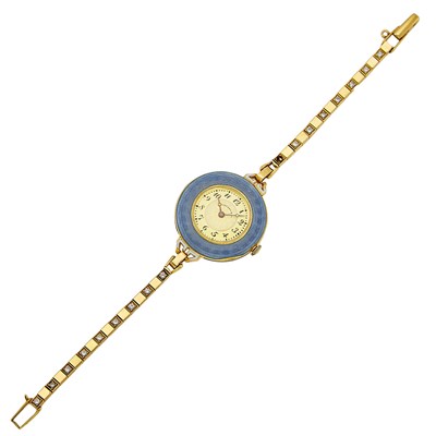 Lot 1175 - Tiffany & Co., Longines Gold, Enamel and Diamond Wristwatch