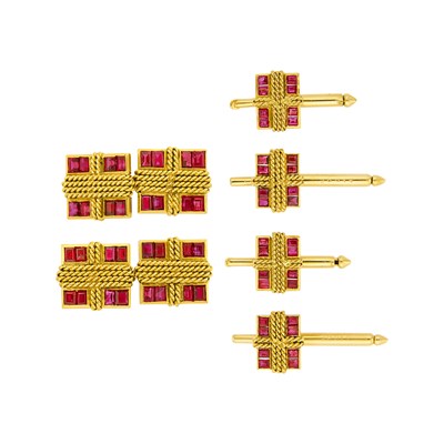 Lot 1041 - Van Cleef & Arpels Gold and Ruby Dress Set