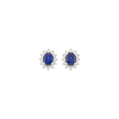 Lot 1080 - Pair of White Gold, Sapphire and Diamond Earrings