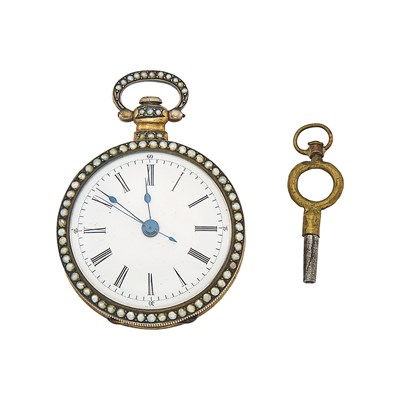 Lot 1180 - Antique Silver, Cloisonné Enamel and Seed Pearl Lapel Watch