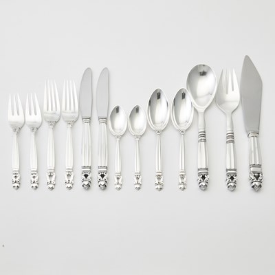 Lot 741 - Georg Jensen Sterling Silver "Acorn" Pattern Flatware Service