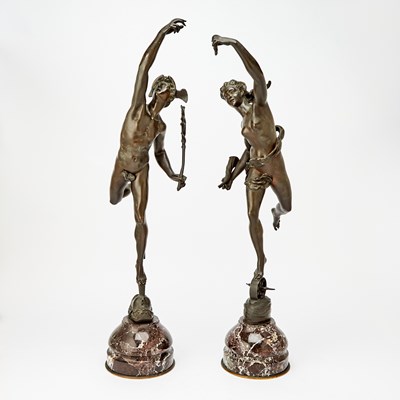 Lot 140 - Pair of Continental Patinated Bronze Figures of Mercury and Fortuna