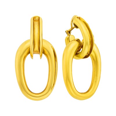 Lot 21 - Tiffany & Co. Pair of Gold Hoop Pendant-Earclips
