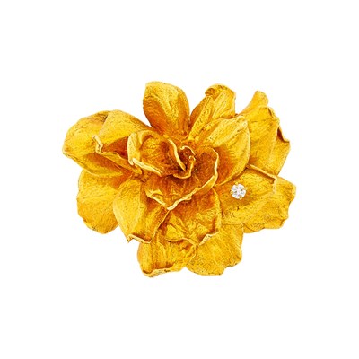 Lot 1010 - High Karat Gold and Diamond Flower Brooch