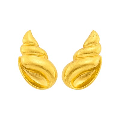 Lot 3 - Belperron Pair of Hammered High Karat 'Virgin' Gold 'Coquillage' Shell Earclips, France