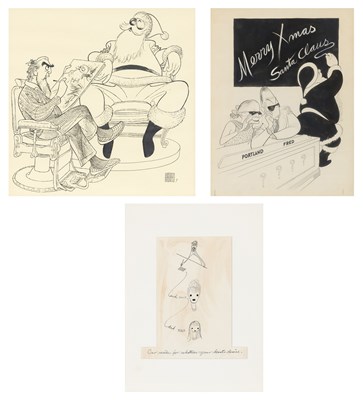 Lot 560 - An original Al Hirschfeld depicting Fred Allen and Portland Hoffa with Santa Claus